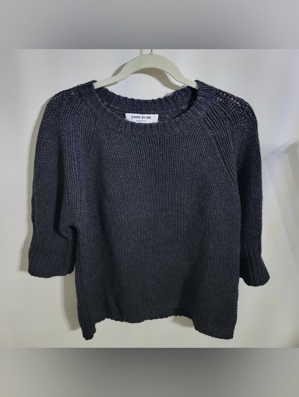 Care By Me Women's Dark Gray Chunky Cashemere Wool Knit Sweater, Size S